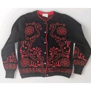 Vintage Pendleton Women's L Red & Black Cardigan Sweater 100% Virgin Wool